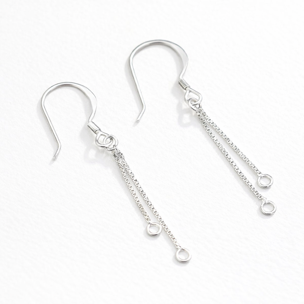 92.5 Sterling Silver Earring Hooks with Tassel Chains | 1 Pair