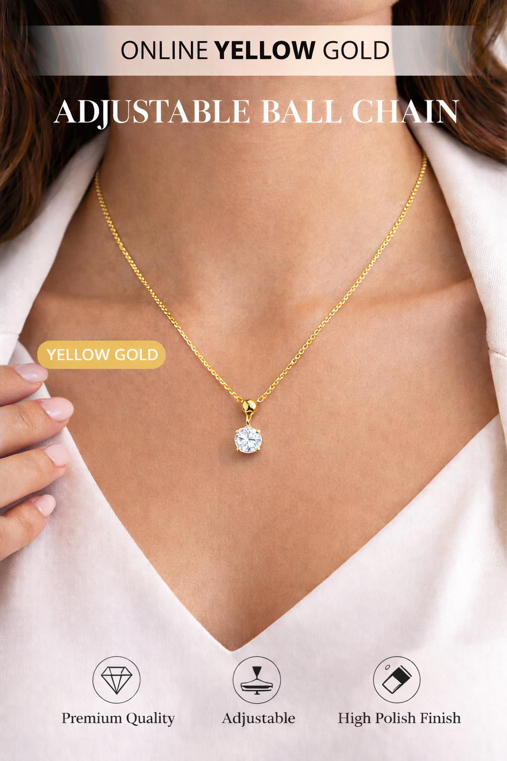 92.5 Sterling Silver Adjustable Cable Chain O.35mm Wire Necklace with Silicon Slider Ball & Lobster Clasp (16–22 Inch, Silver/Rose Gold/Yellow Gold)