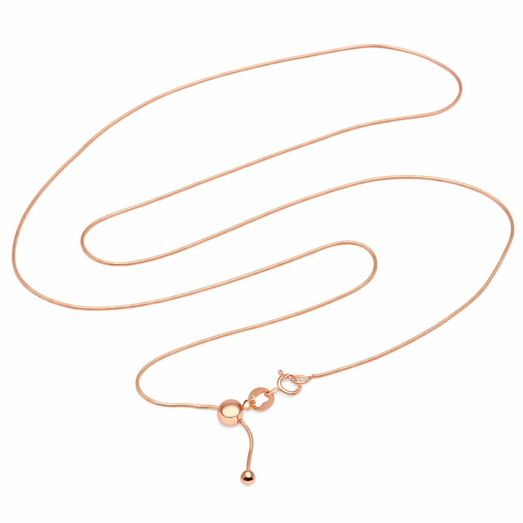 92.5 Sterling Silver Adjustable Snake Chain Necklace with Silicon Slider Ball & Lobster Clasp (1.20mm, 16–22 Inch, Silver/Rose Gold/Yellow Gold)