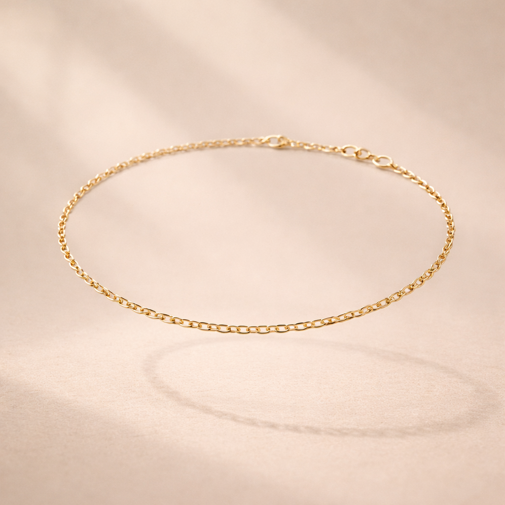 925 Sterling Silver Gold Plated Anklet – Delicate Oval Cable Chain | Minimalist Luxury Anklet for Women