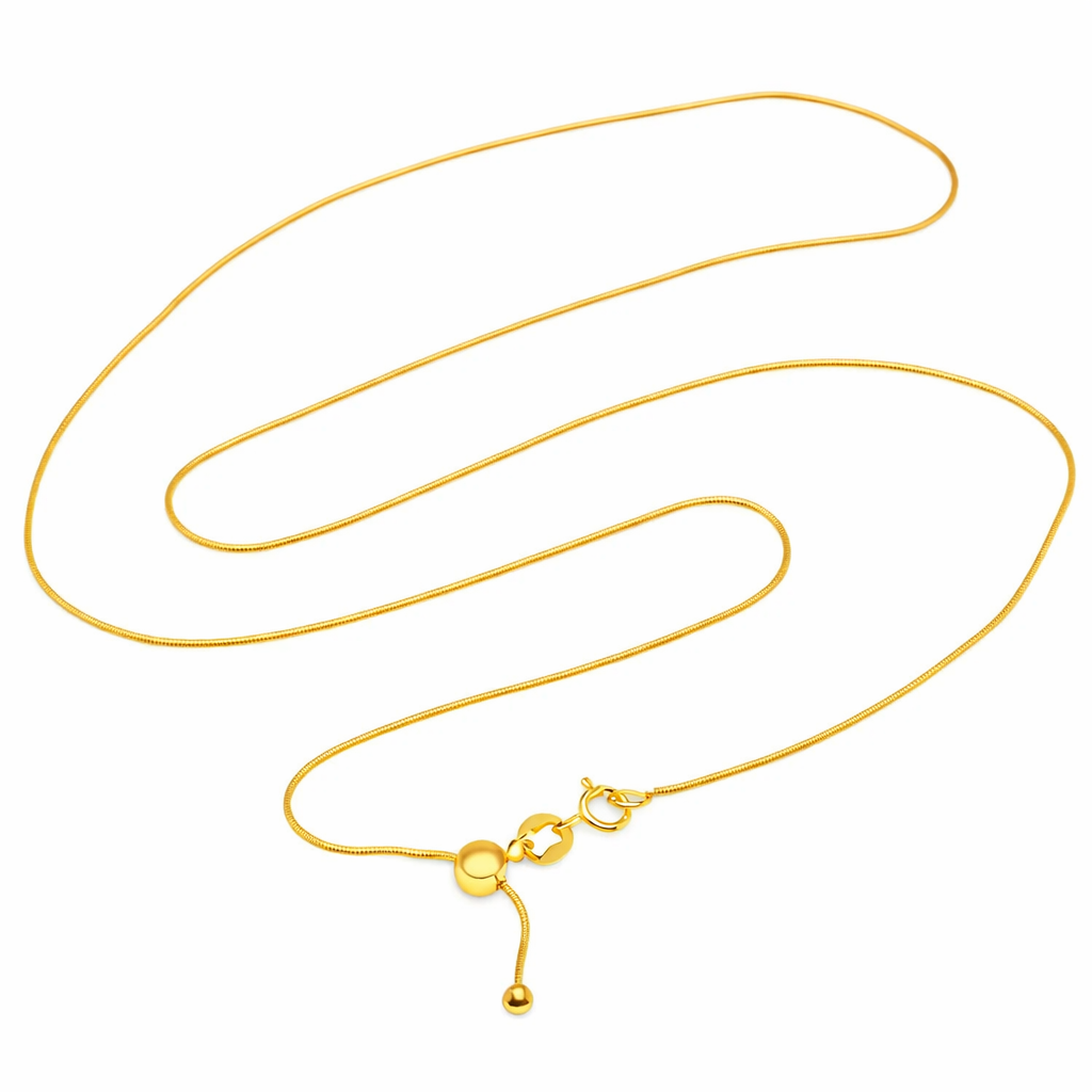 92.5 Sterling Silver Adjustable Snake Chain Necklace with Silicon Slider Ball & Lobster Clasp (1.20mm, 16–22 Inch, Silver/Rose Gold/Yellow Gold)