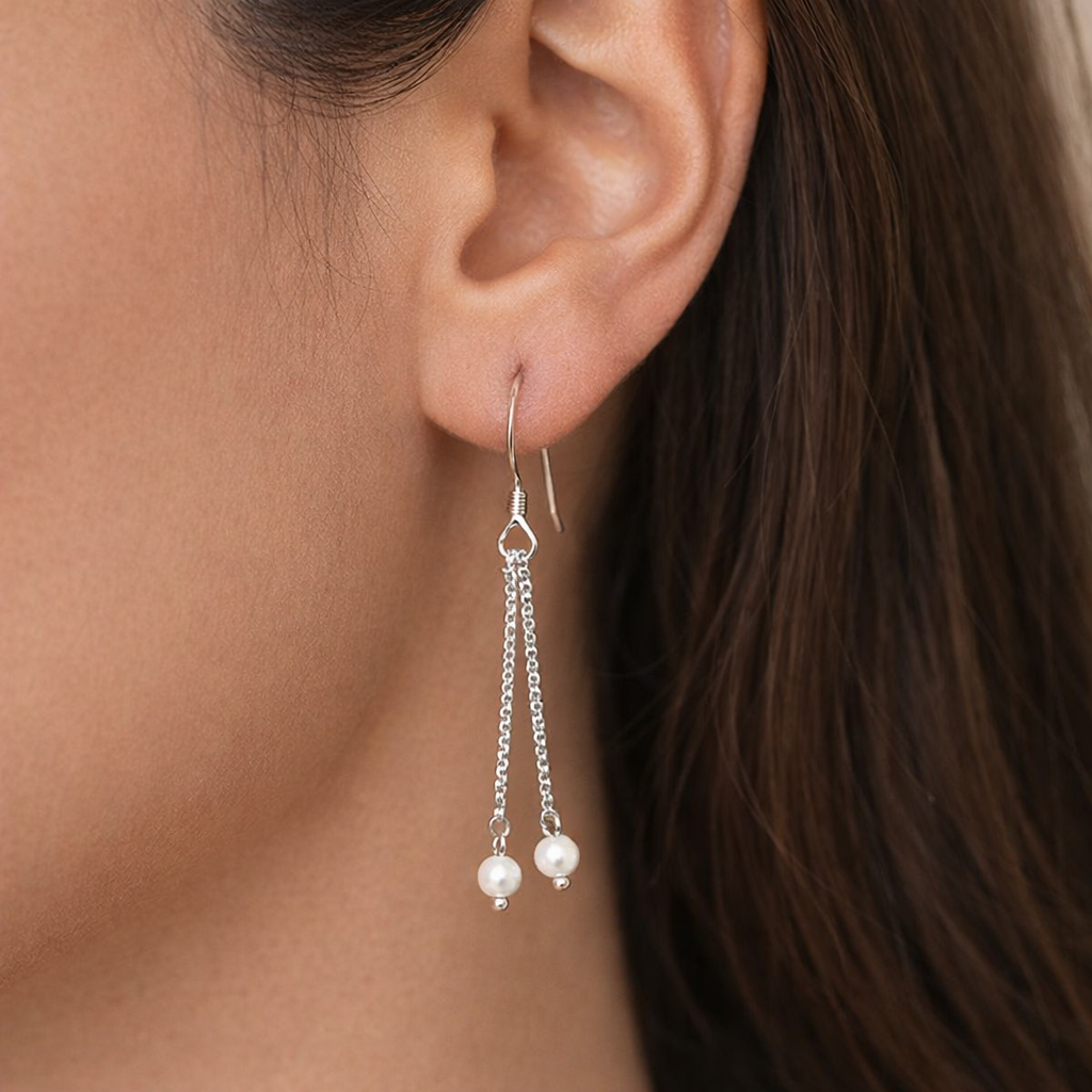 92.5 Sterling Silver Earring Hooks with Tassel Chains | 1 Pair