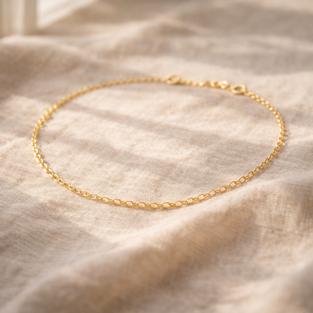 925 Sterling Silver Gold Plated Anklet – Delicate Oval Cable Chain | Minimalist Luxury Anklet for Women