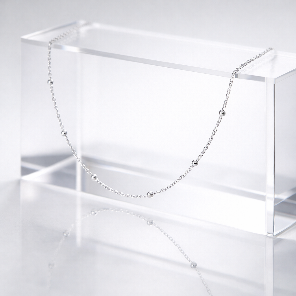 925 Sterling Silver Beaded Chain Necklace – Minimalist Luxury Everyday Chain