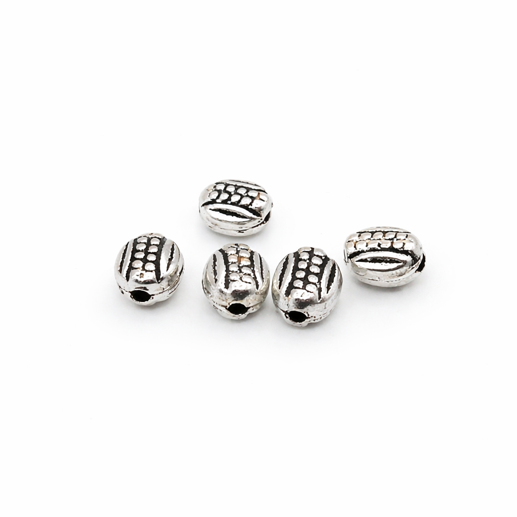 925 Sterling Silver Antique Grain Pattern Bead – 6X7mm Jewelry Making Bead