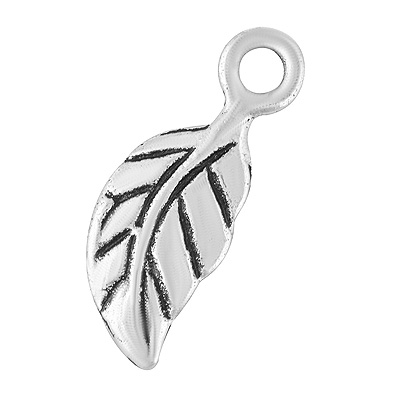 Oxidised 925 Sterling Silver Leaf Charm – 16x6mm (0.59g, Per Piece)