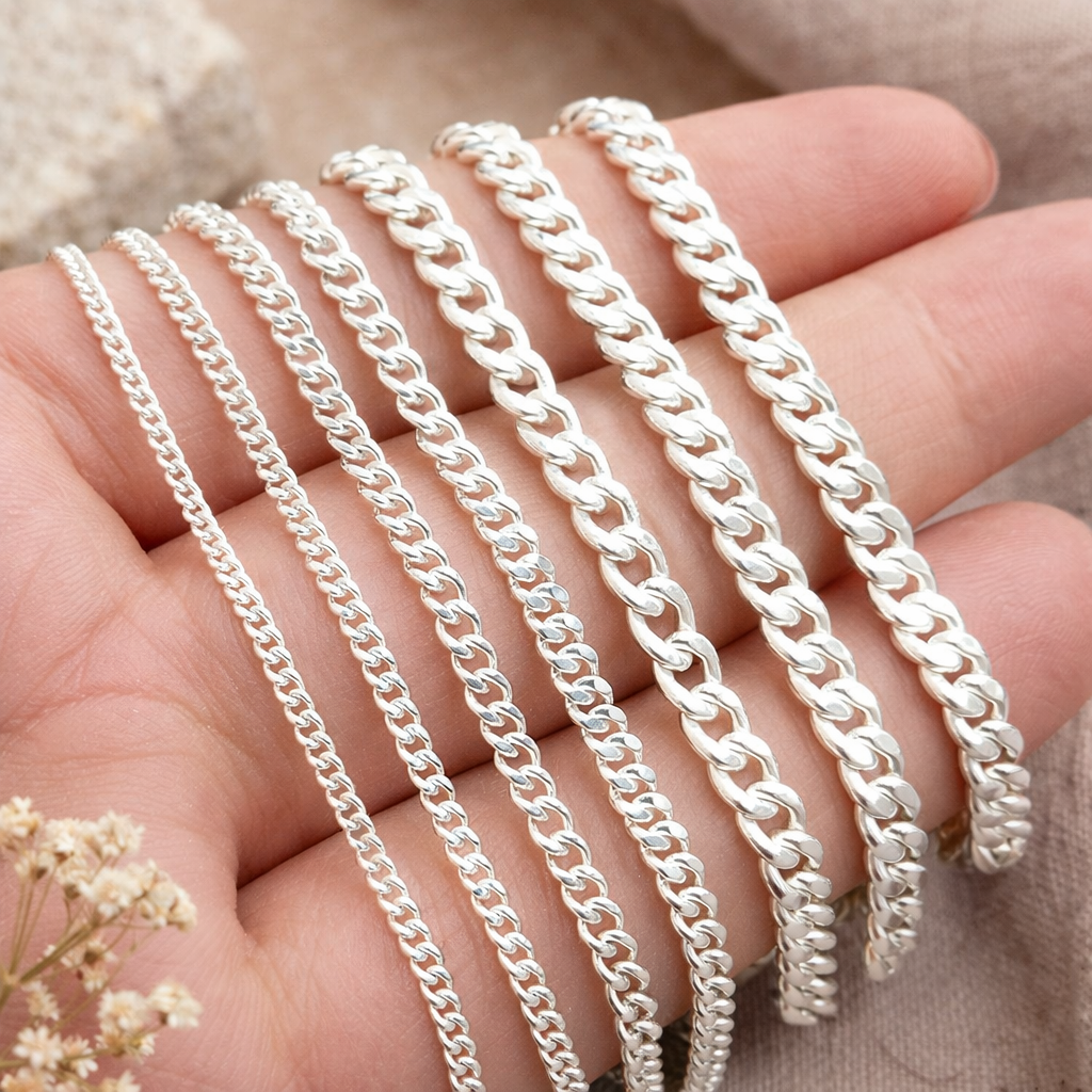 925 Sterling Silver Curb Chain 1.7mm – Jewellery Chain (Sold Per Inch)