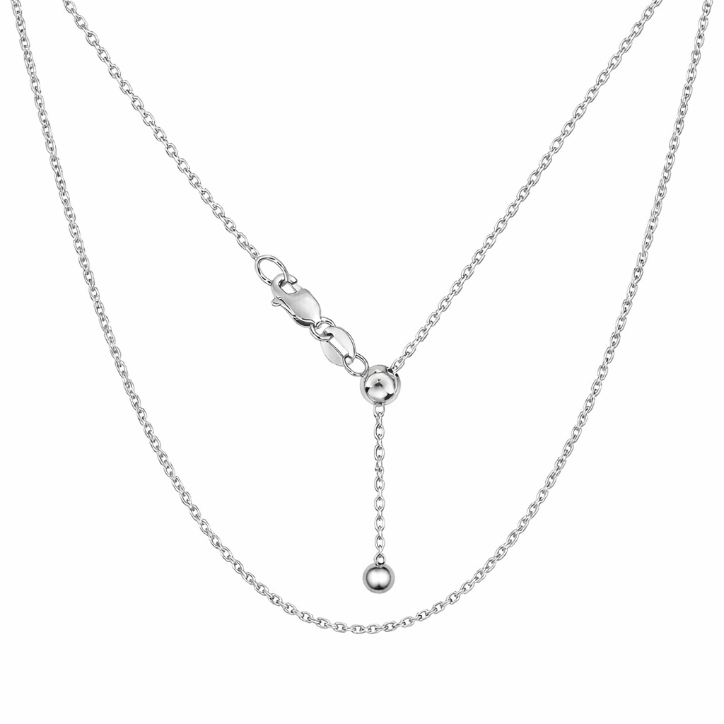 92.5 Sterling Silver Adjustable Cable Chain O.35mm Wire Necklace with Silicon Slider Ball & Lobster Clasp (16–22 Inch, Silver/Rose Gold/Yellow Gold)