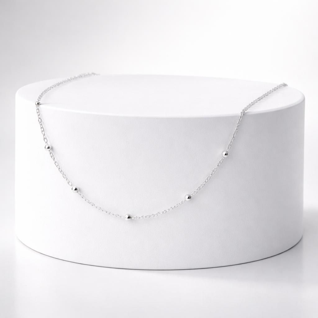 925 Sterling Silver Beaded Chain Necklace – Minimalist Luxury Everyday Chain