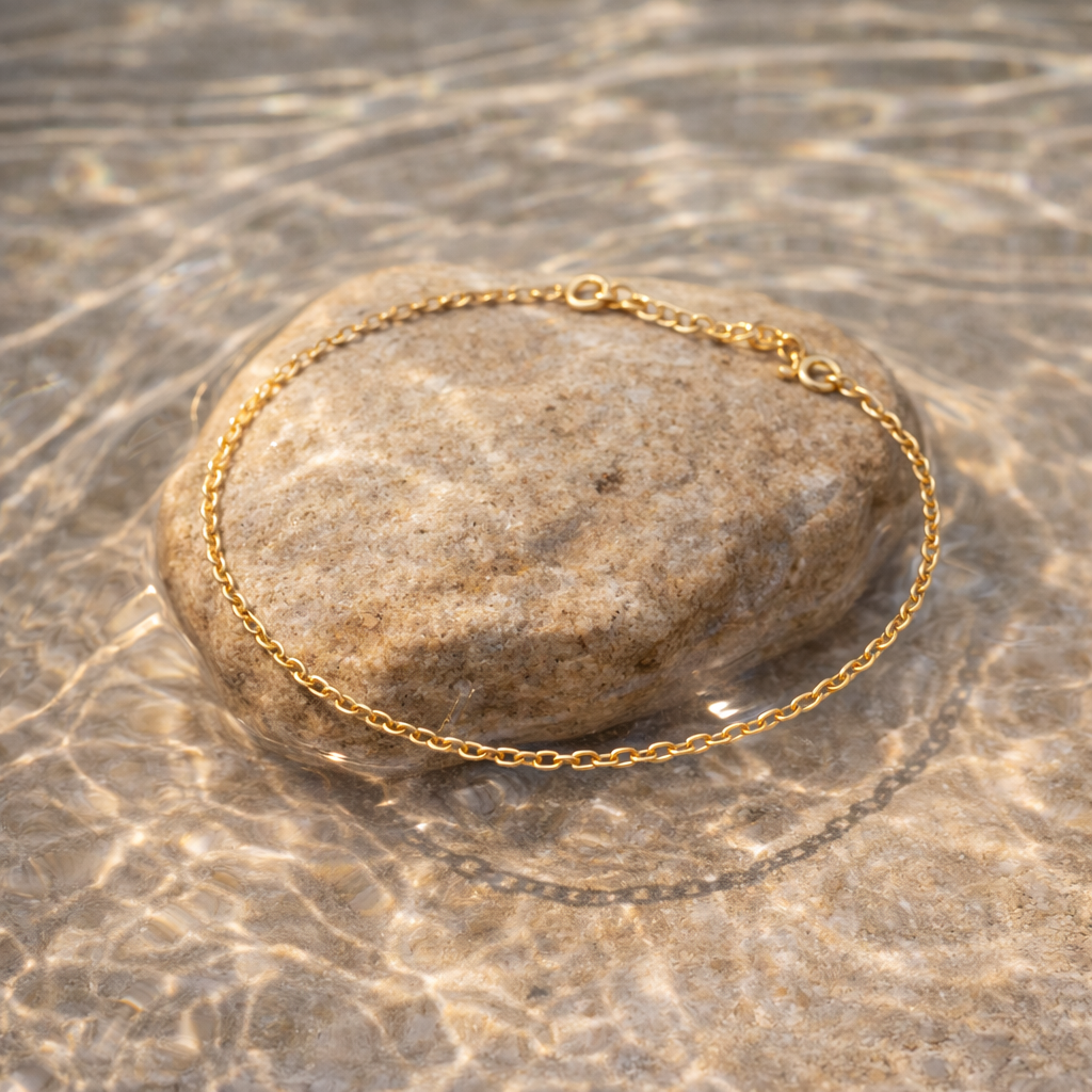 925 Sterling Silver Gold Plated Anklet – Delicate Oval Cable Chain | Minimalist Luxury Anklet for Women