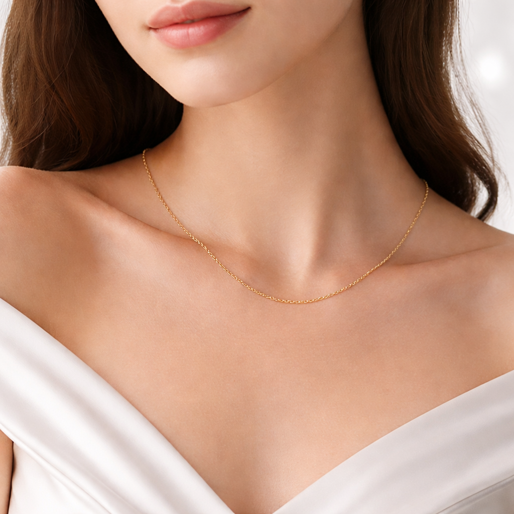 925 Sterling Silver Gold Plated Oval Link Chain Necklace – Delicate Minimal Fine Chain