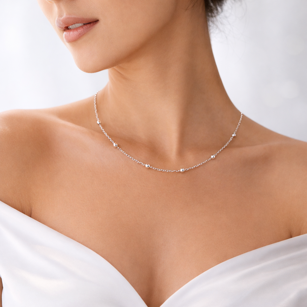 925 Sterling Silver Beaded Chain Necklace – Minimalist Luxury Everyday Chain