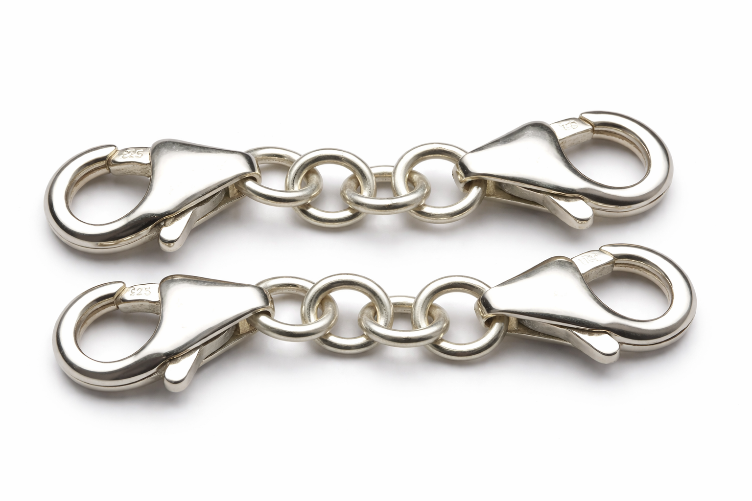 925 Sterling Silver Double Lobster Clasp Extender 3cm | 8mm Double Lock Bracelet Necklace Connector