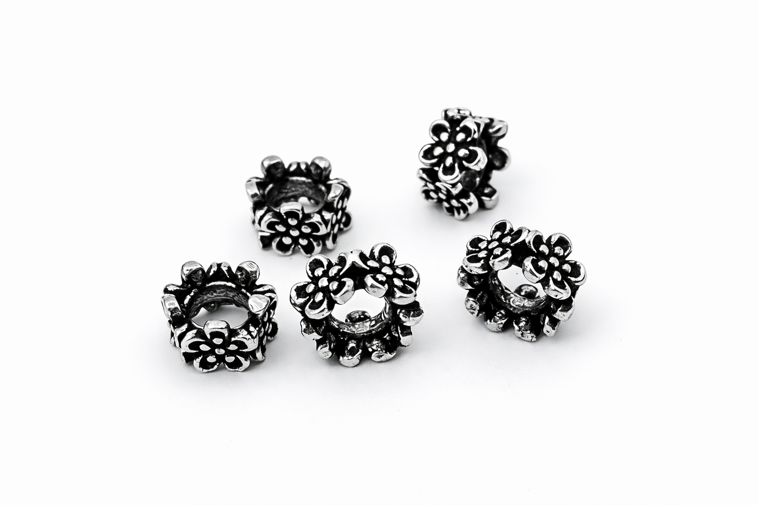 925 Sterling Silver Oxidized Flower Spacer Rings – Decorative Jewelry Spacer Beads