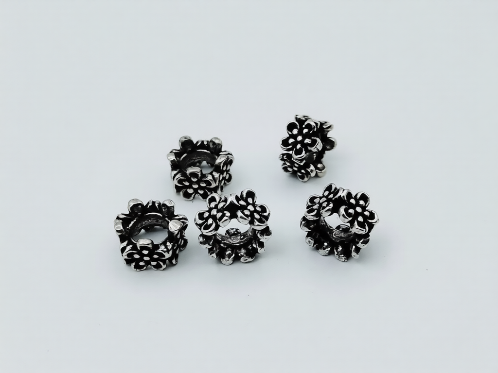 925 Sterling Silver Oxidized Flower Spacer Rings – Decorative Jewelry Spacer Beads