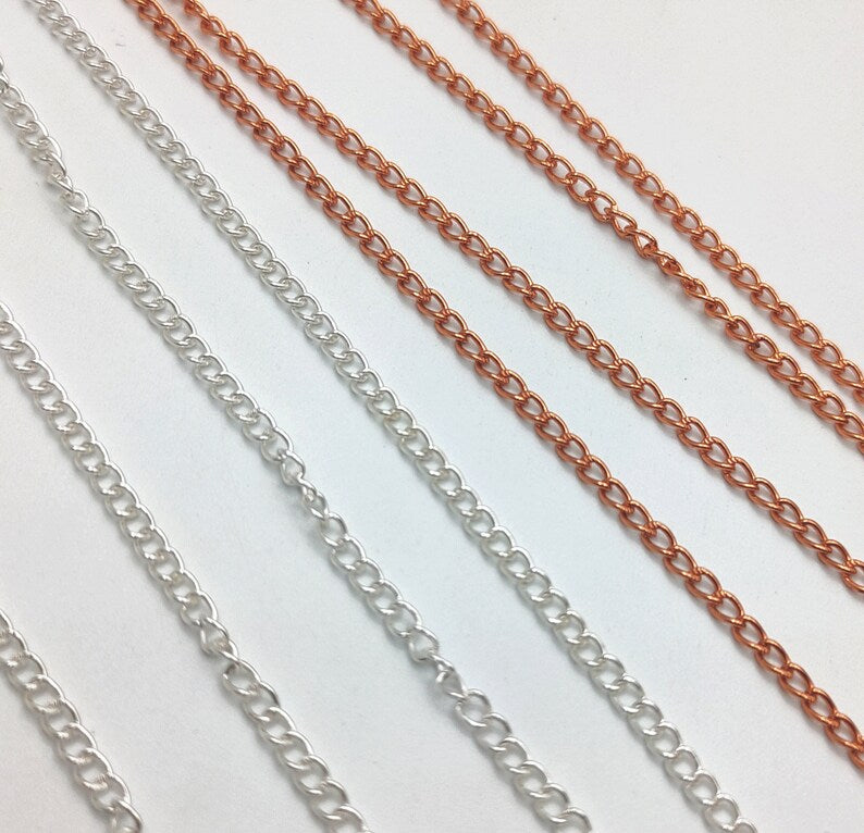 Flat Curb Extender Chain 2.5×3mm – Gold, Silver & Rose Gold Plated Copper | Jewelry Making Chain (1 Meter)