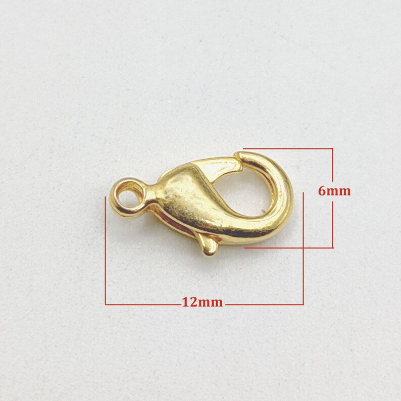 12mm Lobster Clasp – Gold, Silver, Rose Gold & Bare Brass | Jewelry Making Findings (5 Pcs)