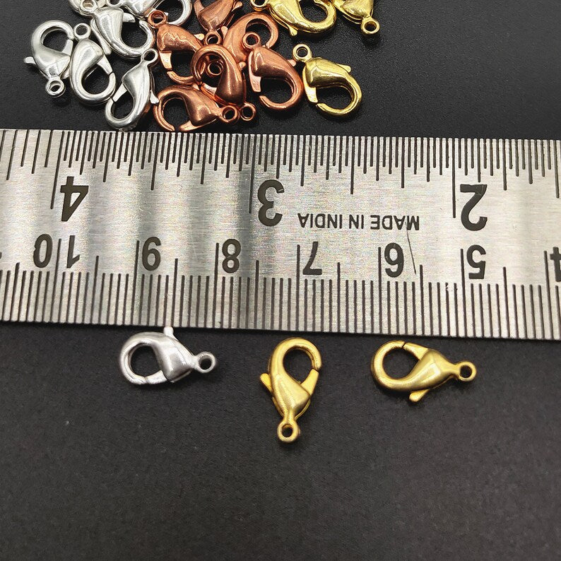 12mm Lobster Clasp – Gold, Silver, Rose Gold & Bare Brass | Jewelry Making Findings (5 Pcs)