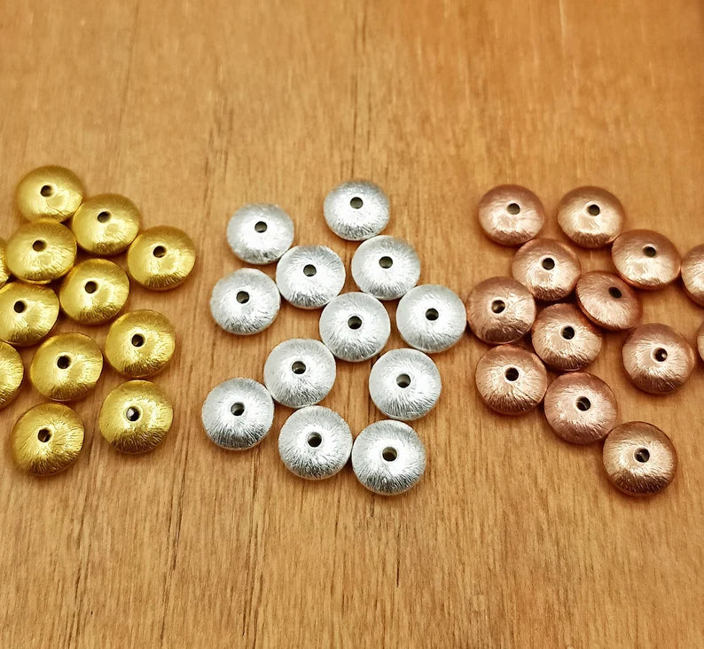 10mm Brushed Spacer Beads – Gold Silver Rose Gold Plated Copper Beads, Jewelry Making Supplies, Designer Spacer Beads