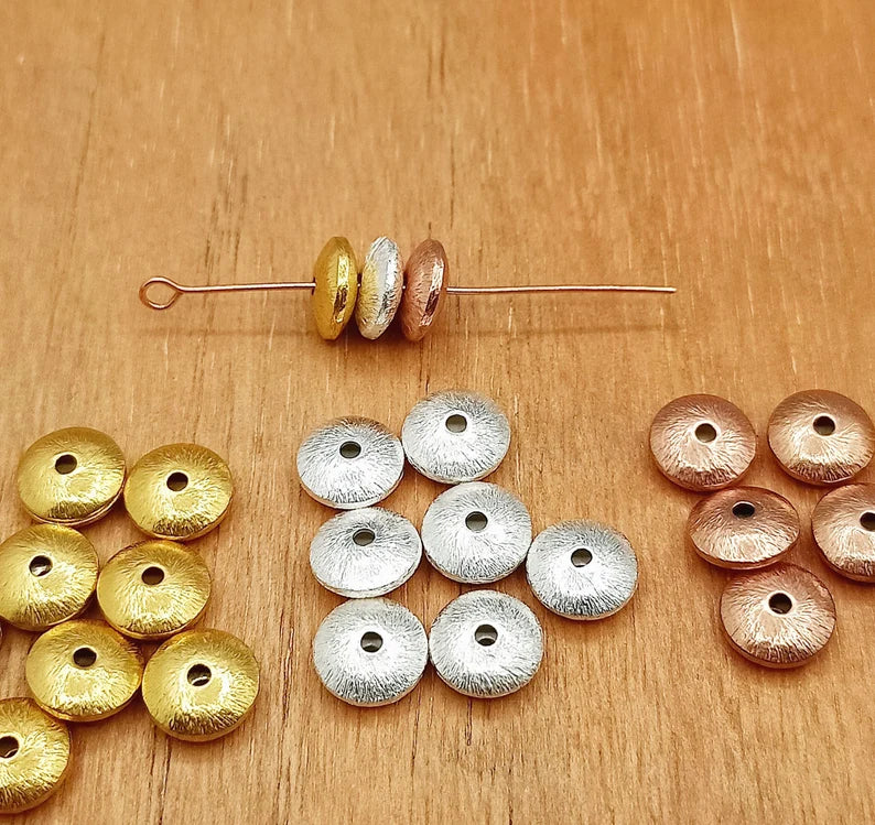10mm Brushed Spacer Beads – Gold Silver Rose Gold Plated Copper Beads, Jewelry Making Supplies, Designer Spacer Beads