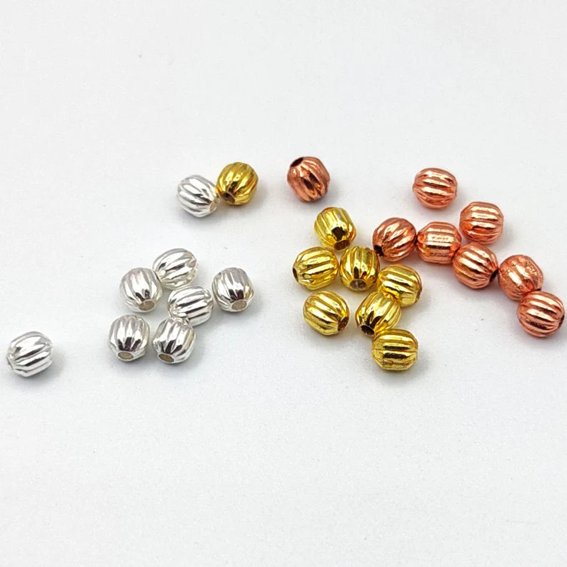 4mm Pumpkin Spacer Beads – Gold Silver Rose Gold Plated Brass Beads, Jewelry Making Supplies, Bulk Spacer Beads