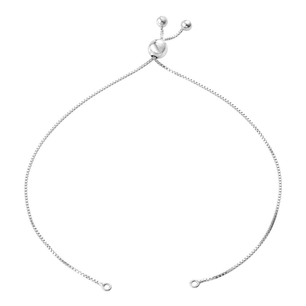 92.5 Sterling Silver 0.9mm Box Chain Slider Bolo Bracelet Base – Adjustable Slide Bracelet with Slider Clasp (4–8 Inch, Silver/Rose Gold/Yellow Gold)