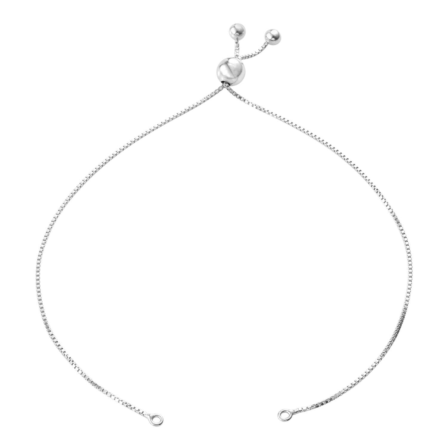 92.5 Sterling Silver 0.9mm Box Chain Slider Bolo Bracelet Base – Adjustable Slide Bracelet with Slider Clasp (4–8 Inch, Silver/Rose Gold/Yellow Gold)