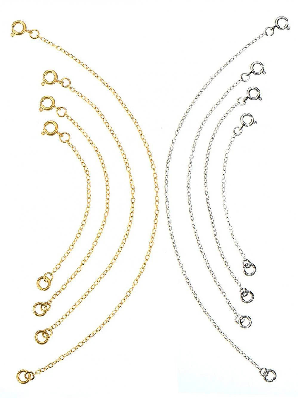 92.5 Sterling Silver Necklace Extender Chain – Spring Lock Clasp Bracelet & Necklace Extension Chain (2–6 Inch, Silver/Gold)