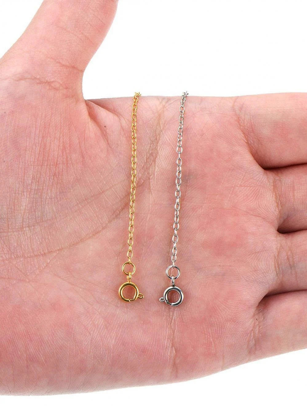 92.5 Sterling Silver Necklace Extender Chain – Spring Lock Clasp Bracelet & Necklace Extension Chain (2–6 Inch, Silver/Gold)