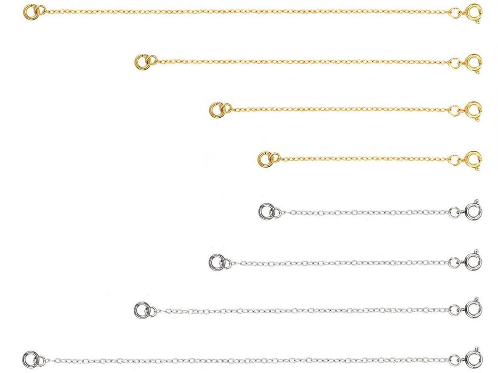 92.5 Sterling Silver Necklace Extender Chain – Spring Lock Clasp Bracelet & Necklace Extension Chain (2–6 Inch, Silver/Gold)
