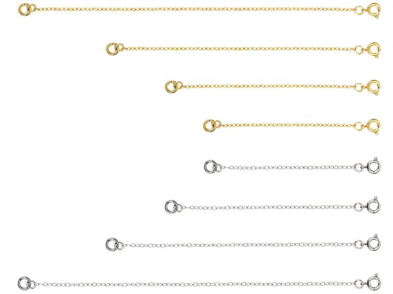 92.5 Sterling Silver Necklace Extender Chain – Spring Lock Clasp Bracelet & Necklace Extension Chain (2–6 Inch, Silver/Gold)