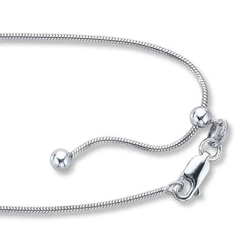 92.5 Sterling Silver Adjustable Snake Chain Necklace with Silicon Slider Ball & Lobster Clasp (1.20mm, 16–22 Inch, Silver/Rose Gold/Yellow Gold)