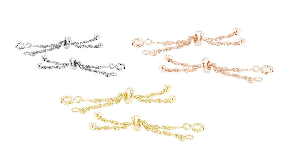 92.5 Sterling Silver Rope Chain Slider Bracelet Base – Adjustable Bolo Bracelet with Slider Clasp (4–8 Inch, Silver/Gold/Rose Gold)