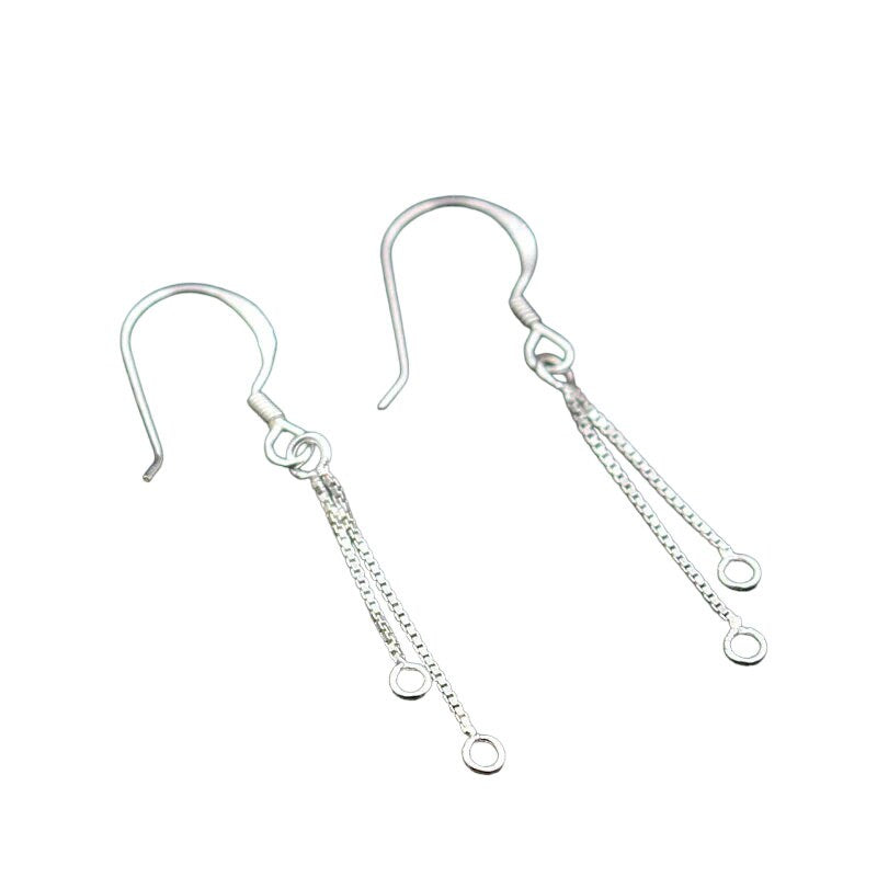 92.5 Sterling Silver Earring Hooks with Tassel Chains | 1 Pair