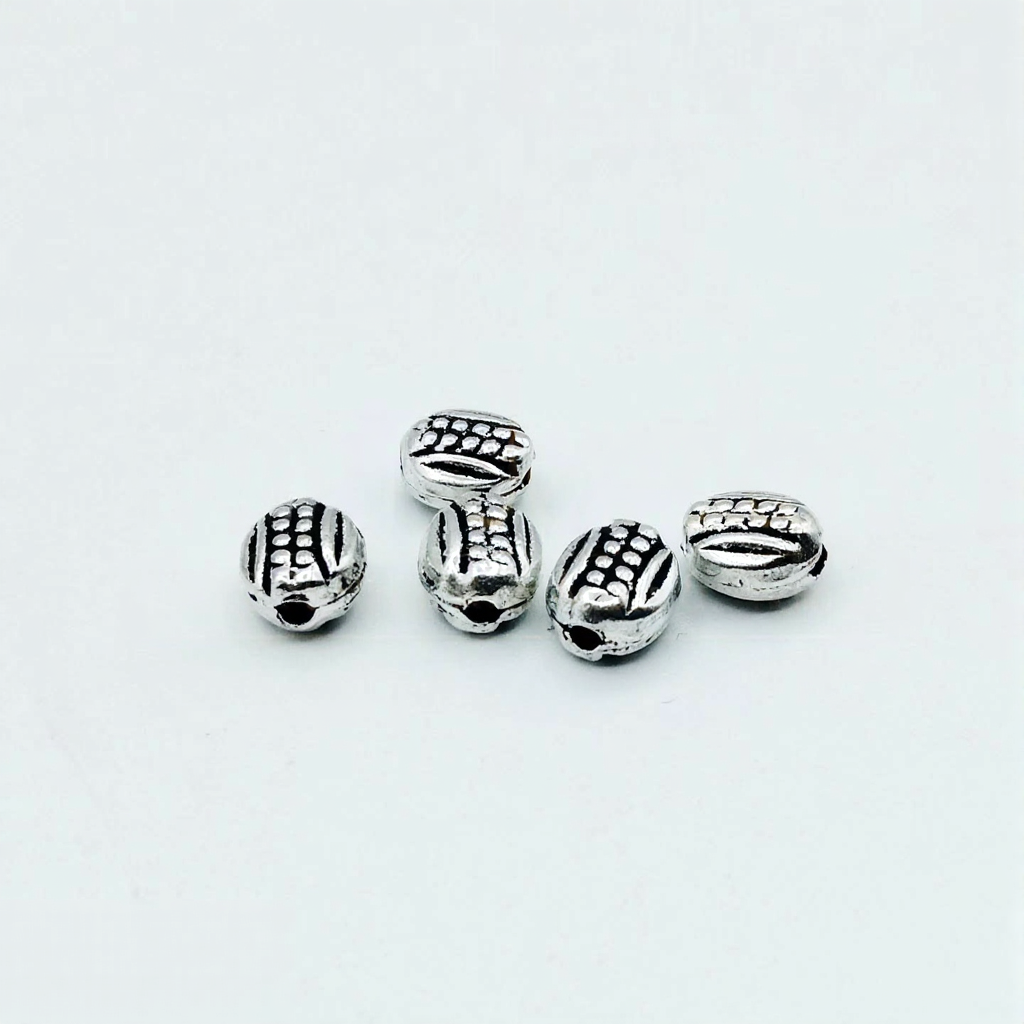925 Sterling Silver Antique Grain Pattern Bead – 6X7mm Jewelry Making Bead