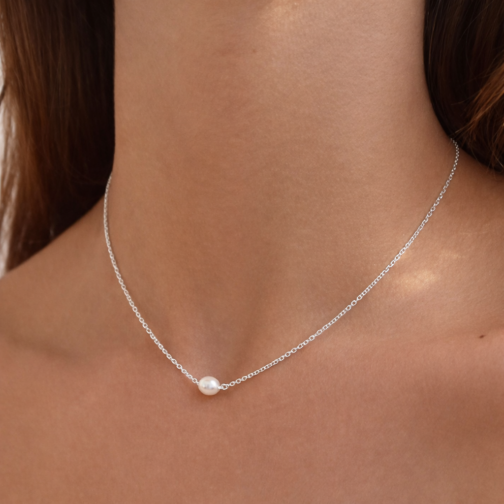 925 Sterling Silver Pearl Chain Necklace – Delicate Minimal Necklace ...
