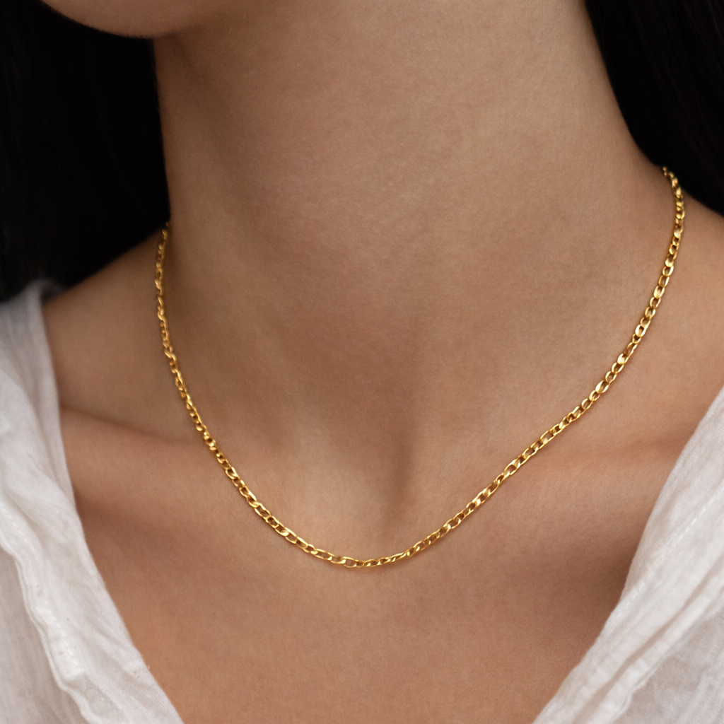 925 Sterling Silver Gold Finish Figaro Link Chain Necklace – Classic Minimal Luxury Chain