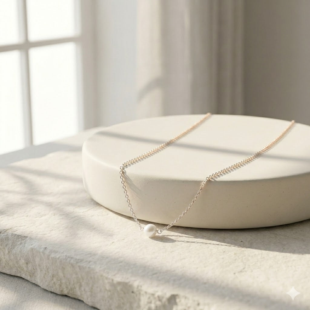 925 Sterling Silver Pearl Chain Necklace – Minimal Delicate Chain | Available in Gold & Silver Finish
