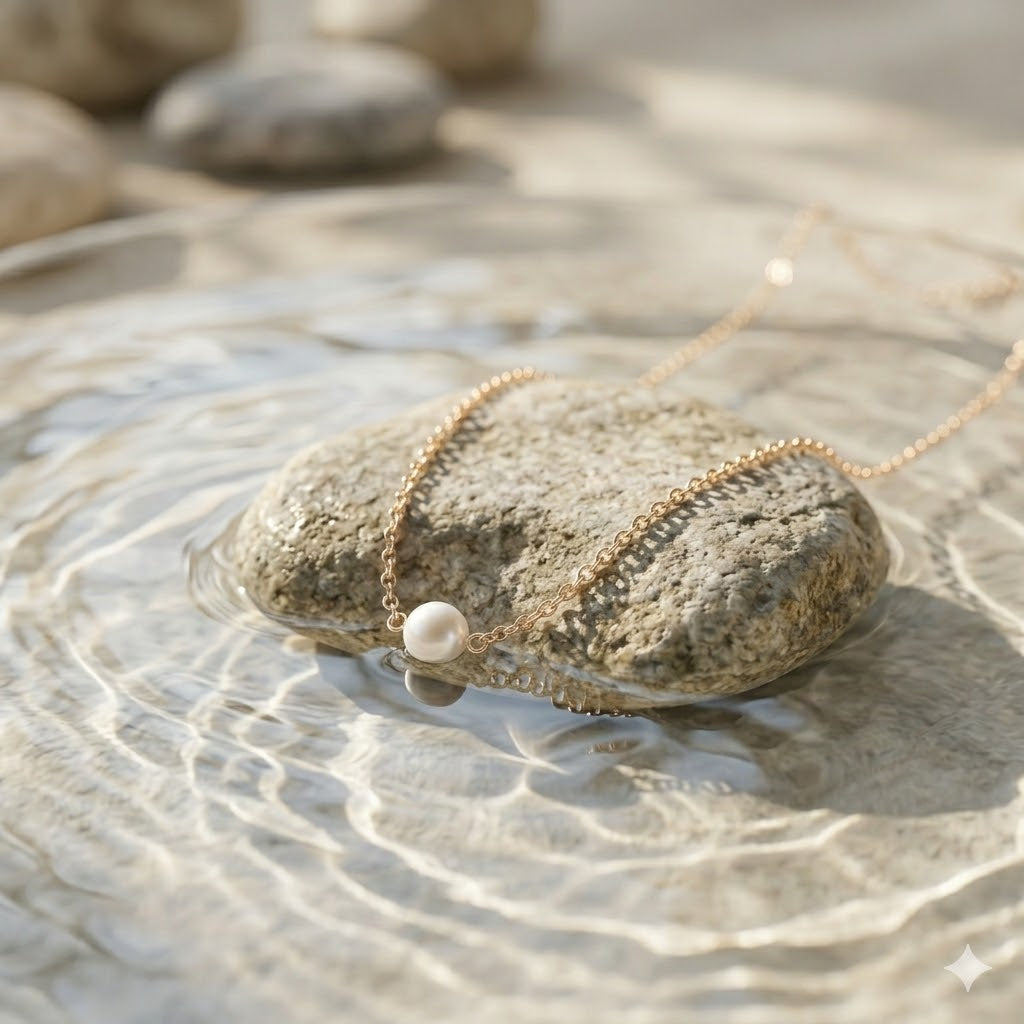 925 Sterling Silver Pearl Chain Necklace – Minimal Delicate Chain | Available in Gold & Silver Finish