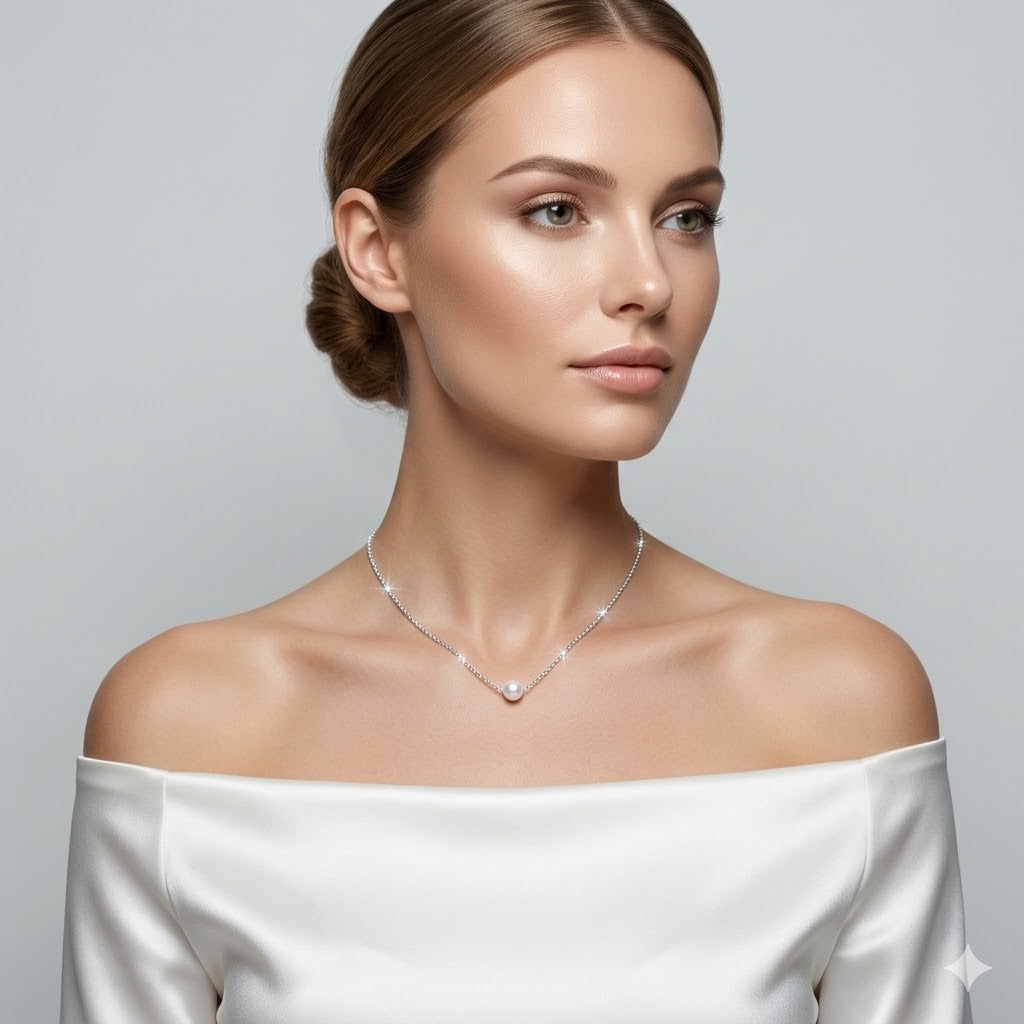 925 Sterling Silver Pearl Chain Necklace – Minimal Delicate Chain | Available in Gold & Silver Finish